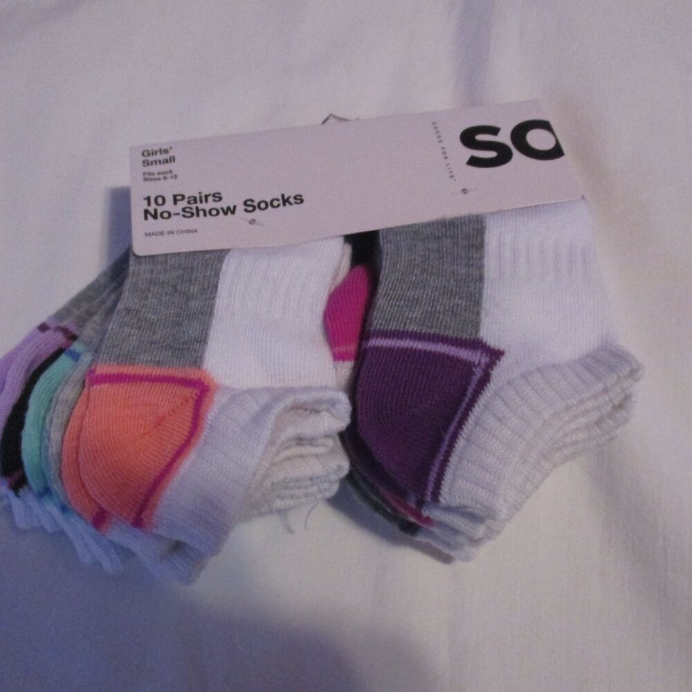 Kohl's Girl's SO 10-Pack No Show Socks Girls Small Size 6-12